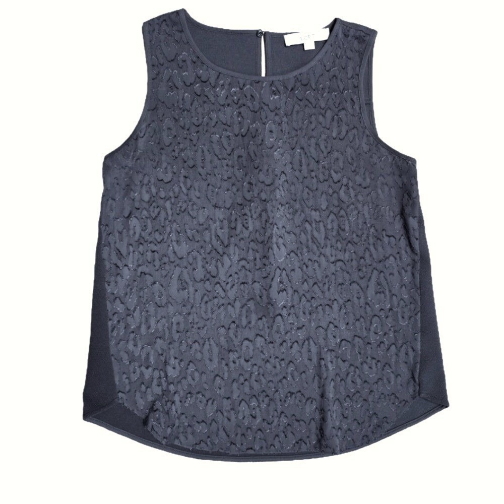 LOFT Lace Overlay Sleeveless‎ Blouse Top Women's Size S Gray